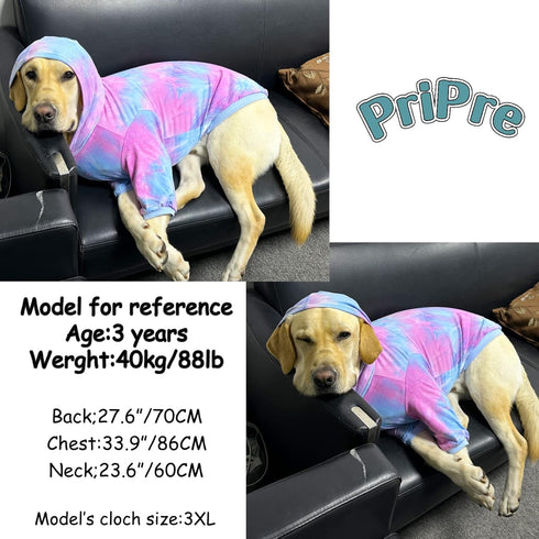 Dog Cotton Tie Dye Hoodie Blue Pullover Sweatshirt, Soft and Stretchy Pets Clothes for Large Dogs (Blue 2XL)