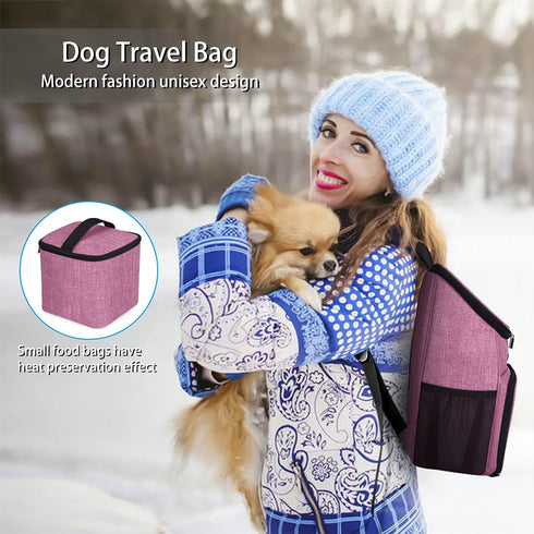 BAGLHER Dog Travel Bag, Airline Approved Pet Supplies Backpack with 2 Silicone Collapsible Bowls and 2 Food Baskets
