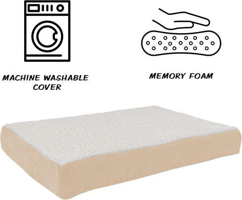 PETMAKER Orthopedic Dog Bed - 30x20.5 Memory Foam Crate Mat with Machine Washable Sherpa Cover, Tan
