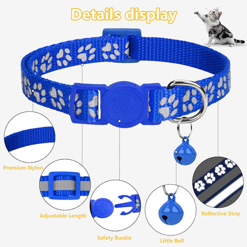 Taglory Reflective Cat Collar, Breakaway with Bells, Adjustable 7.5-12.5 Inch, Navy Blue, 2 Pack for Girl Boy Pets