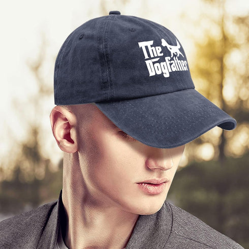 Golden Retriever Hat, The Dogfather Baseball Cap for Men, Vintage Adjustable Dad Hat Navy Blue