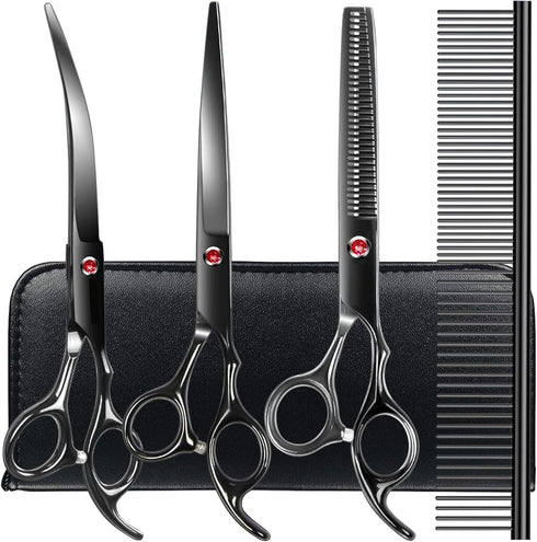TINMARDA Professional Dog Grooming Scissors kit Black 5 in 1, Dog Shears for