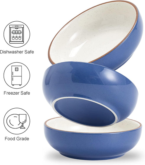 Howise 5.19 in Ceramic Cat Dishes, Shallow Cat Food Bowls for Food and Water, 3 Pack Navy Ceramic Bowls