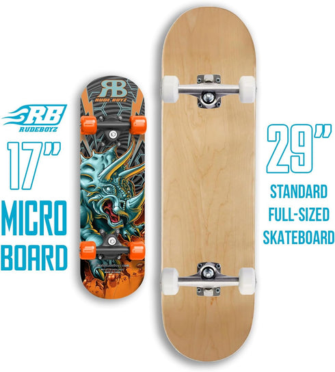 Rude Boyz 17" Micro Complete Skateboard - Maple Wood, ABEC 7 Bearings, Double Kick Concave for Kids Ages 2-5