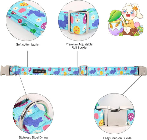 ARING PET Easter Dog Collar with Bow, Adjustable Cute Egg Rabbit Bowtie for Small Medium Large Dogs