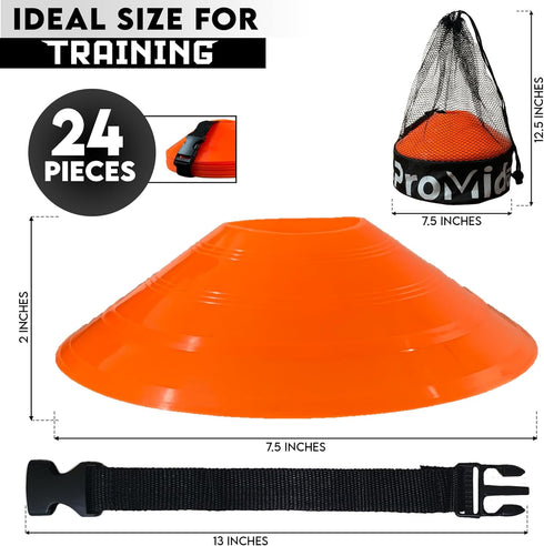 Soccer Training Cones (24, 50 & 100 Pcs) with Mesh Bag & Strap - Flexible Heavy Duty for Football, Basketball