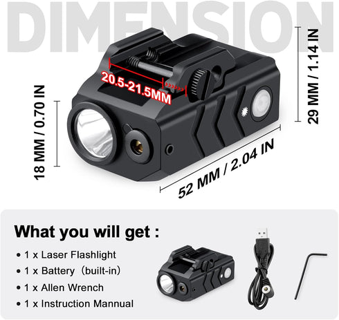 Red/Green Laser Light Combo, 900 Lumen Magnetic Charging Laser Sight with Rechargeable Battery