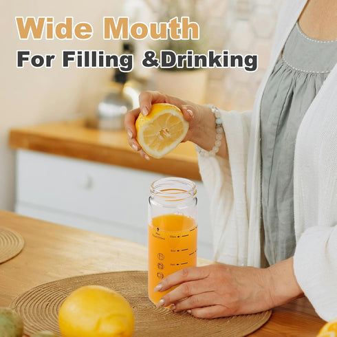 SIEROZUR Juice Bottles - 6 Pack Wide Mouth Glass Bottles with Lids for Juicing, 12oz, BPA Free