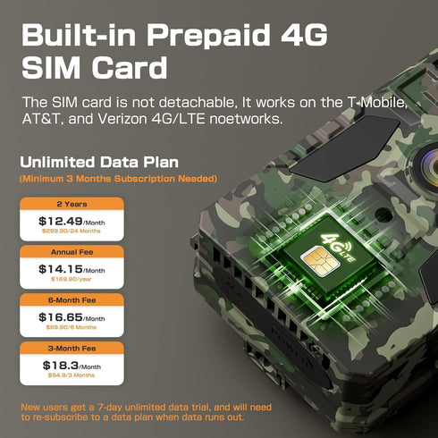 TKENPRO 2K 4G 0.2s IP66 Trail Camera, Cellular Trail Camera with Built in SIM Card Unlimited Data Plan Game Camera