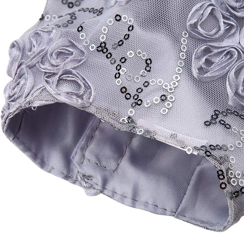 Puppy Clothes, Elegant Sequin Silky Princess Skirt for Pet Dog, Wedding Christmas Festival Costume, Grey-M