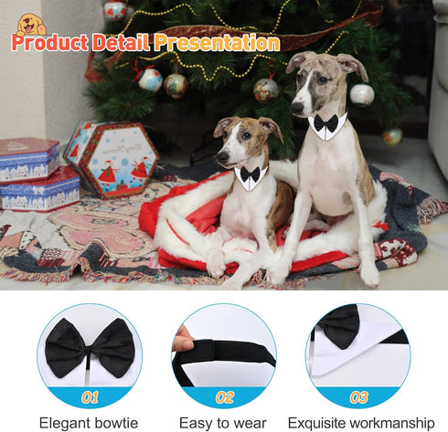 Formal Pet Bowtie Collar, 1 Piece Adjustable White Tuxedo Bow Tie and Collar for Cats Dogs, Neck Girth 21.97-25"