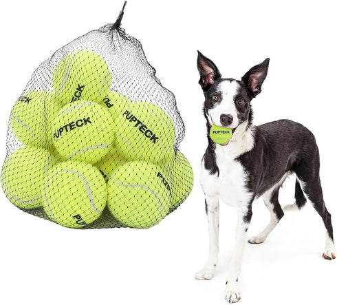 PUPTECK Squeaky Tennis Balls for Dogs, 2.5" Training Bouncy Ball Toys, 12 Packs for Fetch and Exercise