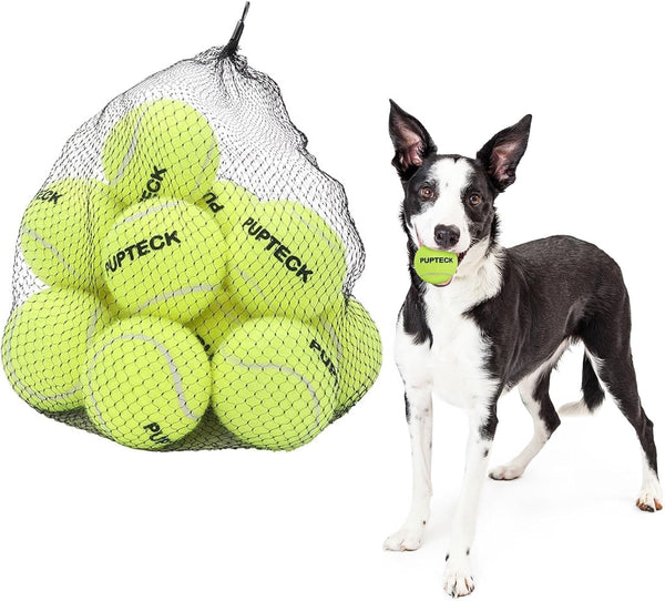 PUPTECK Squeaky Tennis Balls for Dogs, 2.5" Training Bouncy Ball Toys, 12 Packs for Fetch and Exercise