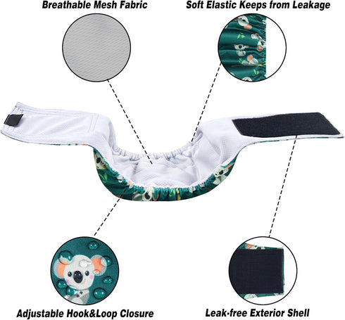 Leekalos Male Dog Diapers (3 Pack) - High Absorbing Washable Reusable Belly Bands for Male Dogs (Koala, Small)