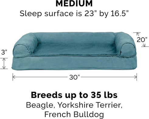 Furhaven Cooling Gel Dog Bed for Medium/Small Dogs, Removable Bolsters & Washable Cover, Plush & Suede Sofa for Dogs Up