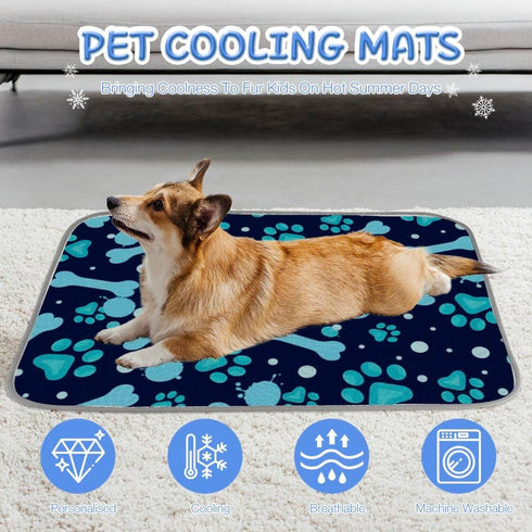 Generic 28" X22" Pet Cooling Mats for Dogs Cats Ice Silk Cooling Mat for Dogs Large Paw and Bone Outdoor Small Dog Bed