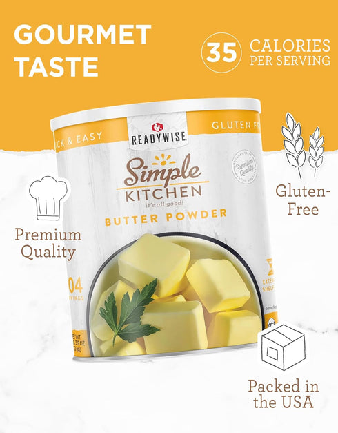 204 Backpacking #10 Package Simple Kitchen Freeze Dried Butter Powder - Servings for Family Meal Prep, Gluten Free