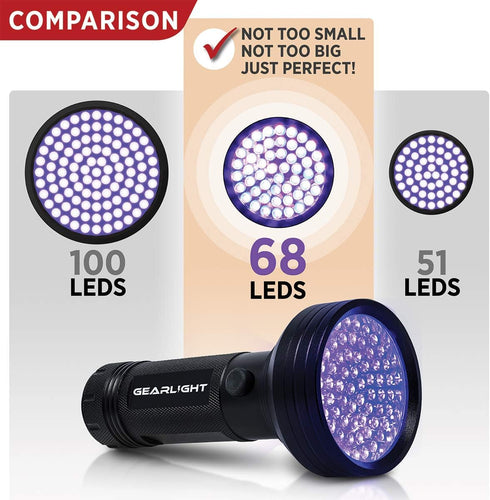 GearLight UV Flashlight Black Light - 68 LED for Pet Urine Detection, Scorpion, Bed Bug, Resin Curing, Carpet Odor