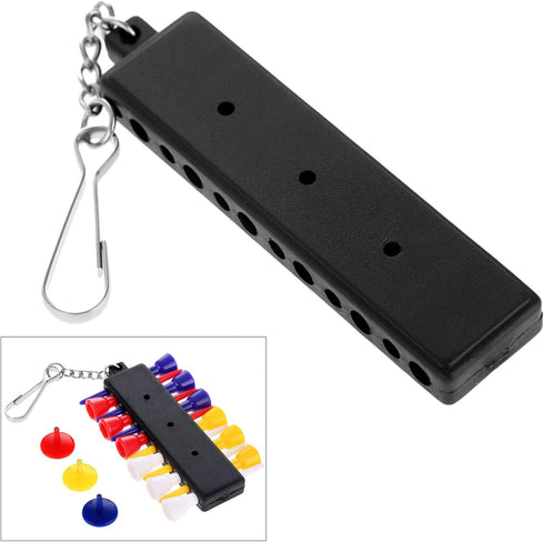 MUXSAM Black Golf Tee Holder for Bag, 1-Pack Carrier with 12 Tee Holes and 3 Ball Markers, Keychain Golf Accessory