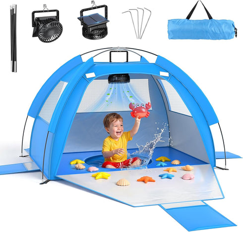 Dsquu Baby Beach Tent Solar Cooling Fan, Anti-UV Toddler Beach Tent Sun Shelter