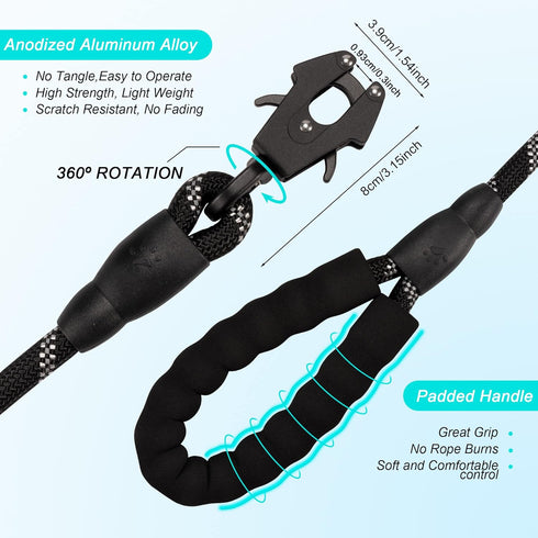 Heavy Duty Dog Leash 2/4/5/6FT, Reflective Nylon with Aluminum Quick Release Clip for Small Medium Large Dogs
