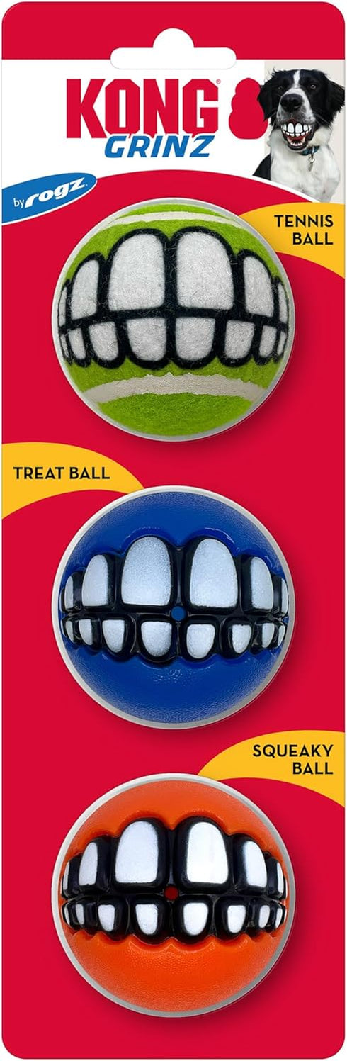 Packs (6 Pack)) KONG Grinz by Rogz Variety - Durable Bouncy Balls with Grinz Teeth - Smiley Face Dog Toy (Medium