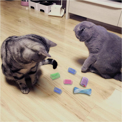 WishLotus Spring Cat Toys - Colorful Cat Spring Toy and Cat Tube Toy Telescopic Mesh Pole for Kitten Chew Toys