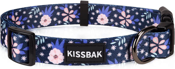 KISSBAK Medium Dog Collar, Soft Adjustable Floral Design for Cute Girl Puppy Dogs (M, Pineapple Flower)