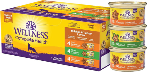 Wellness Complete Health Grain-Free Wet Canned Cat Food, Chicken & Turkey Lovers Variety Pack, 3 Ounce Can (12 Pack)
