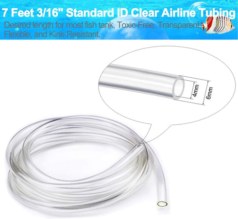 Transparent Airline Tubing Aquarium Air Pump Accessories Kit with Check Valves, Air Stones, Suction Cups & Connectors