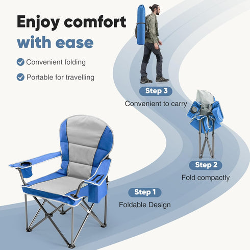 500 LBS NEWBULIG Oversized Folding Camping Chair for Adults, Portable Outdoor Collapsible Chairs, Heavy Duty Support