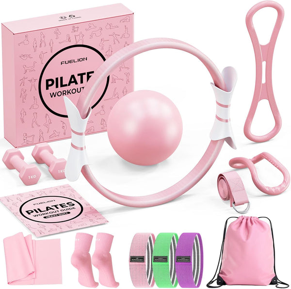 Fuelion Pilates Ring Set for Women, Home Workout Pilates Equipment with Resistance Bands,