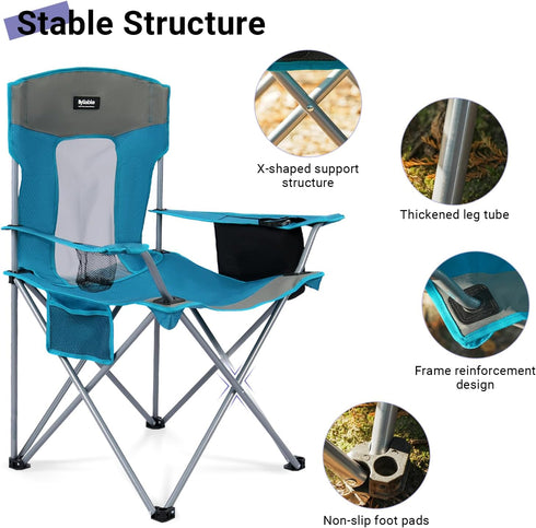 Camping Folding Chair Outdoor Lawn Portable Lightweight Camp Folding Chairs for Adult Outside with Cup Holder, Cooler