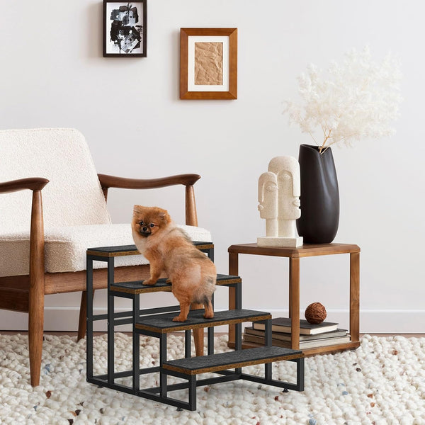 Dog Stairs for Small Dogs, 4 Steps Non-Slip Pet Stairs for High Bed & Couch, Industrial Brown