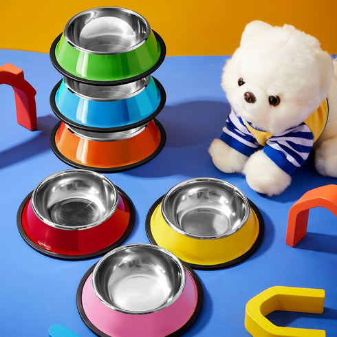 6 Pack 7oz Stainless Steel Dog Bowls, Mini Colorful Anti Slip Dishes for Kittens and Puppies