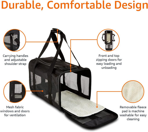 22 19.7Lx12Wx12H Amazon Basics Airline Approved Soft-Sided Mesh Pet Travel Carrier with Shoulder Strap, Removable