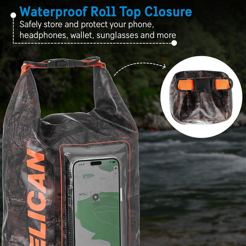 Pelican Marine IP68 Waterproof Dry Bag 5L, Roll Top Backpack with Phone Case for Boating, Kayak, Camping