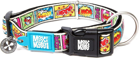 Max & Molly Comic Cartoon Dog Collar with Safety QR Code Dog Tag, Soft, Adjustable, Waterproof