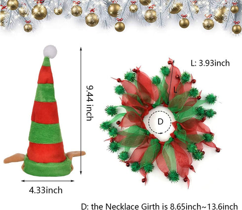 Vehomy Cat Christmas Costume, Elf Hat and Bell Collar Xmas Pet Costume Accessories for Cat and Puppy, 2Pcs