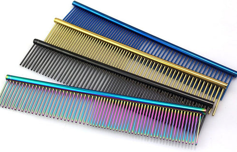 ZoCr Stainless Steel Pet Comb for Dogs and Cats, Grooming Comb with Different Spaced Rounded Teeth, Black