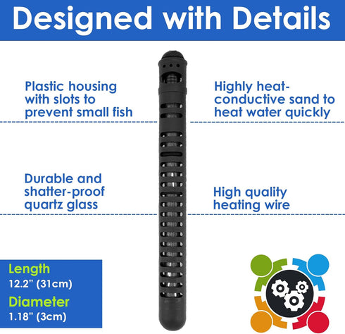 AquaMiracle 500W Aquarium Heater with Dry-Run Protection and LED Digital Display for Tanks 75-120 Gallons