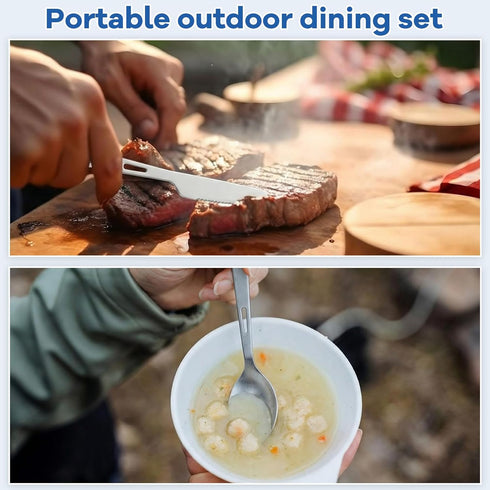 Hushee 6 Set Backpacking Set Pcs Titanium Flatware Knife Fork Spoon Ultralight Camping Spoon Fork Camping Utensil