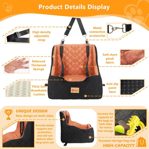 CESOO 40lbs, Dog Car Seat for Small/Medium Dogs Under Dog Booster Car Seats Memory Foam and Velvet, Detachable