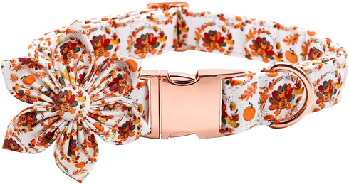 Dog Collar with Flower - Thanksgiving Turkey Flower Collar Gift for Large Dogs