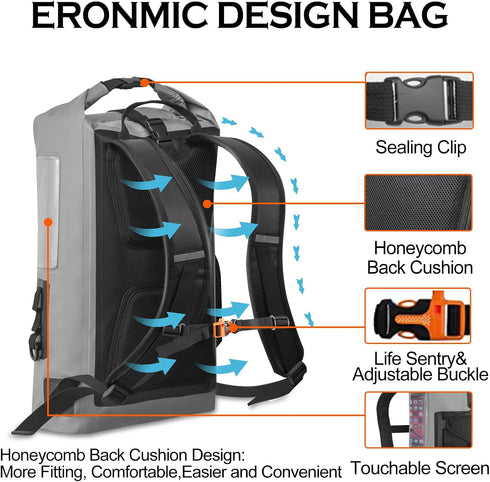 Waterproof Kayak Dry Bag Backpack, 30L Capacity