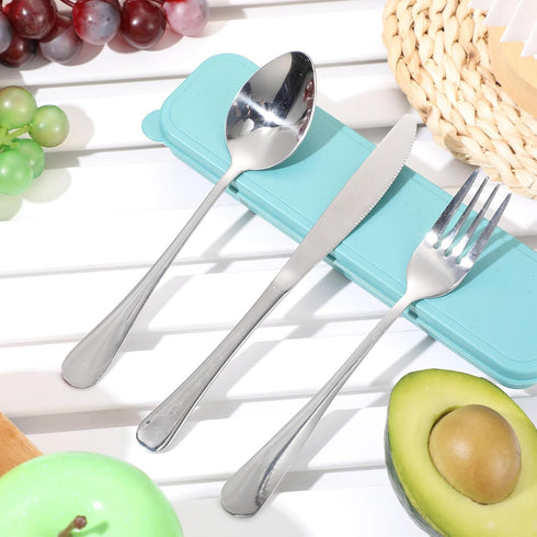 Yinkin 4 Pack Portable Travel Utensils Set - Reusable Stainless Steel Flatware with Case - Mixed Color