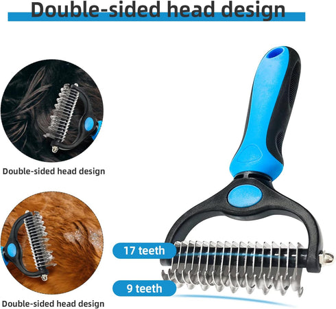 Shudyear Dog Grooming Brush and Metal Comb, Cat Brush Deshedder for Long Matted Haired Pets