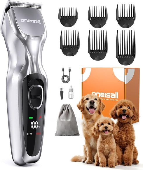 oneisall Dog Clippers for Grooming Thick Hair, Low Noise Cordless Dog Shavers,