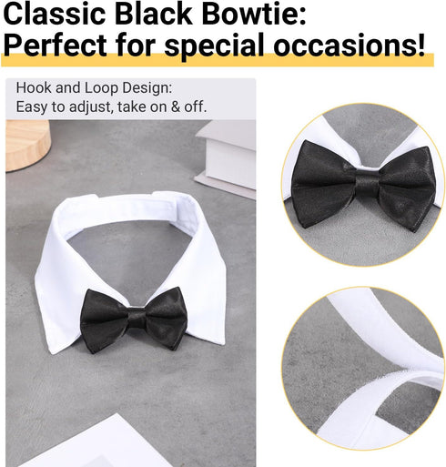 Segarty Dog Tuxedo Bow Tie Collar - Black Bowtie with Adjustable White Necktie for Medium Large Dogs, Wedding Gift
