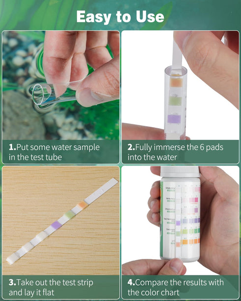 Pawfly 6 in 1 Aquarium Test Strips, 100 Strips for pH, Chlorine, Nitrate, Nitrite, and Hardness